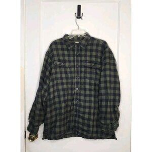 LL Bean Thermal Waffle Lined Flannel Shirt Men’s LARGE Green Black Plaid 0 JTP7